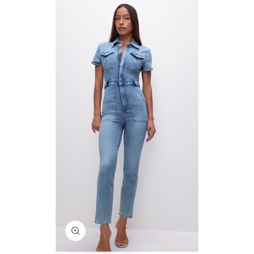 NWT Good American Fit For Success Denim Jumpsuit Blue 274 Women’s Sz Sm $199